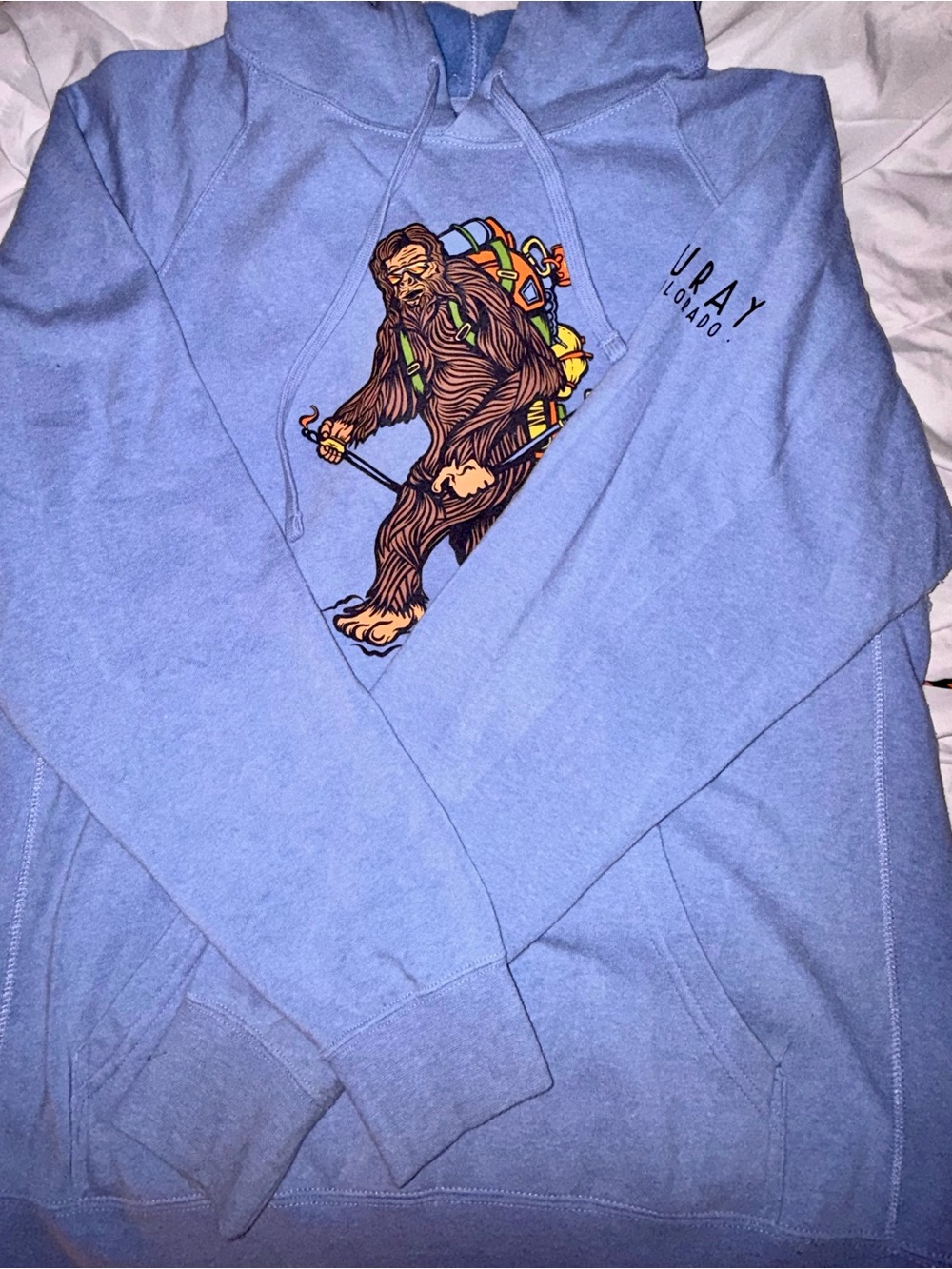Loaded Light Blue Bigfoot Graphic Hoodie Ouray Colorado